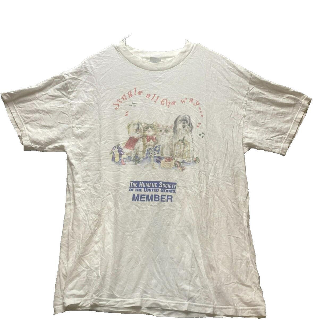 VTG Humane Society of USA Shirt Adult Large Dog Cat Jingle All The Way 90s Mens