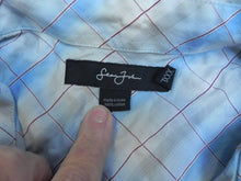 Load image into Gallery viewer, Sean John Shirt Adult 3XL XXXL Blue Plaid Button Up Casual Embroidered Y2K  Mens

