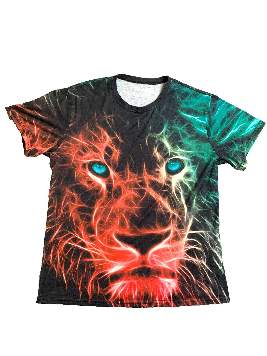 Lion Head Shirt Adult Large Black Red Green 3D Flaming Novelty Streetwear Mens