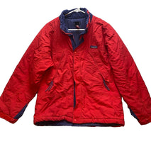 Load image into Gallery viewer, Patagonia Bomber Jacket Youth 14 Red Snap Full Zip Winter Outerwear Boys
