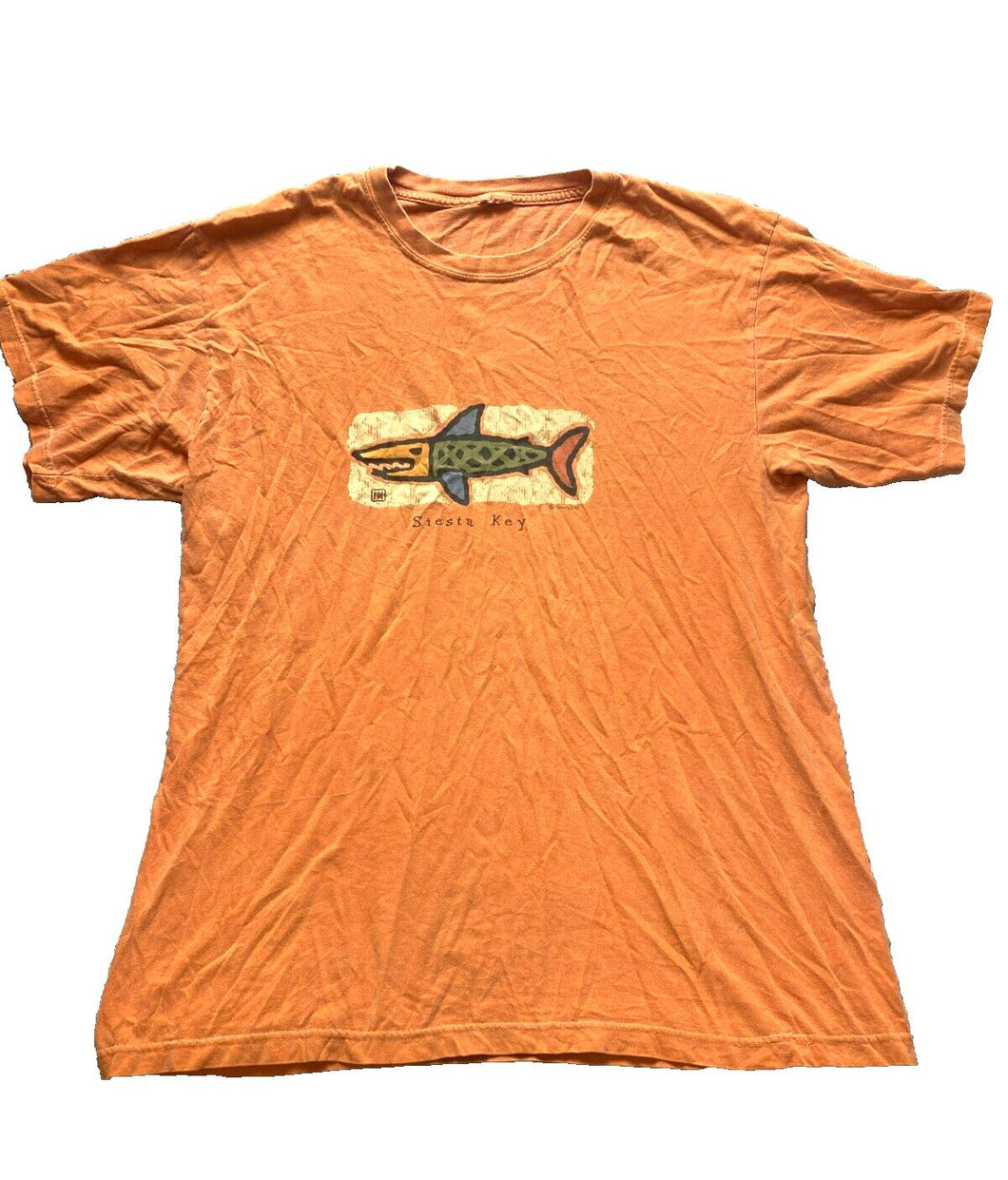 VTG Shark Shirt Adult 2XL XXL Orange Siesta Key Nautical Fish Art Artsy 90s Mens