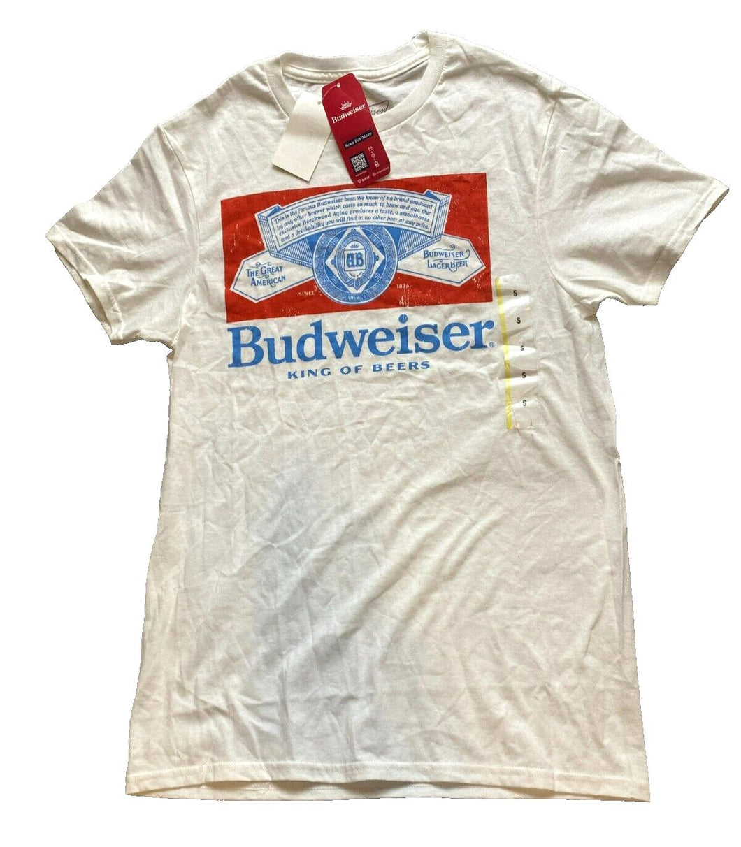 Budweiser Shirt Adult Small White King Of Beers Streetwear Larger Beer Mens NWT