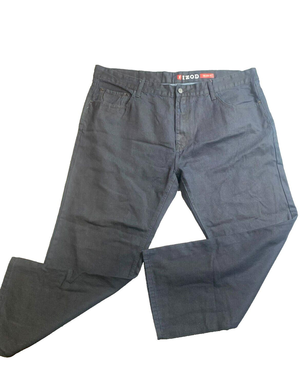 IZOD Jeans Adult 44x30 Black Straight Leg Flat Front Relaxed Fit Casual Mens