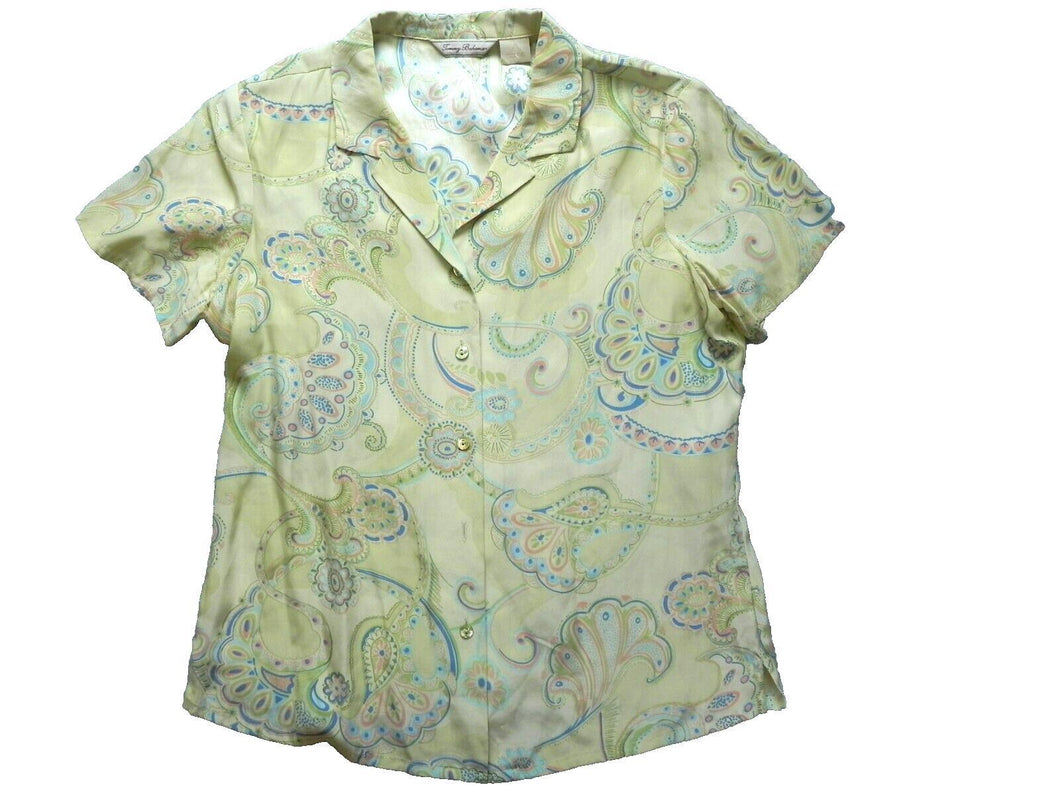 Tommy Bahama Shirt Womens Medium Button Down Hawaiian Paisley Ladies