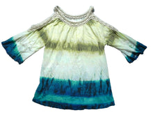 Load image into Gallery viewer, Chico&#39;s Shirt Womens 1 Tie Dye Cold Shoulder Sleeve Crochet Lace Blouse Ladies
