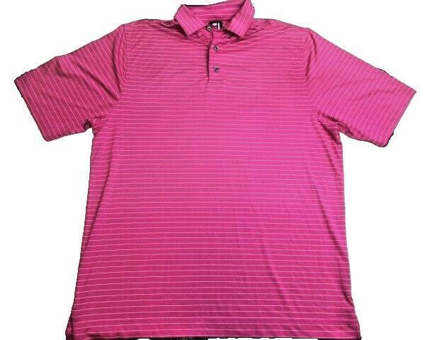 FJ FootJoy Polo Shirt Adult Large Pink Striped Short Sleeve Golf Collared Mens