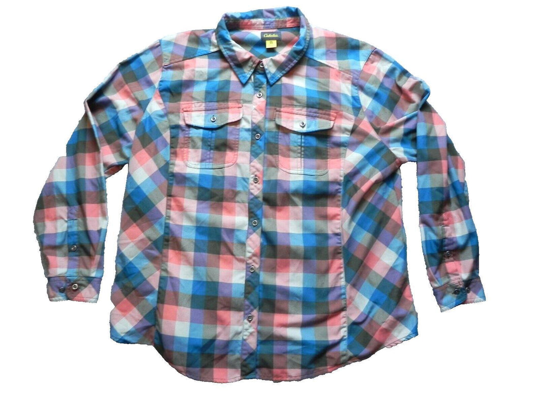 Cabela's Shirt Adult 2XL XXL Multicolor Plaid Button Up Flap Pocket Casual Mens