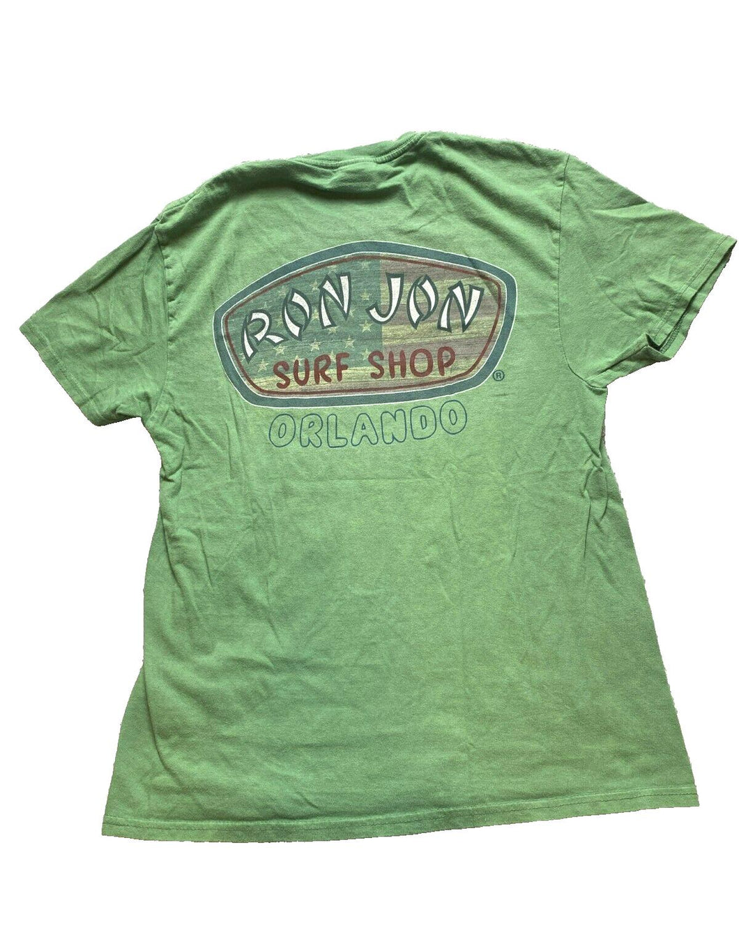 Ron Jon Surf Shop Shirt Adult Small Green USA Flag Orlando 2 Sided Skater Mens