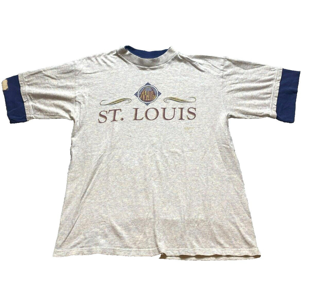Vintage St Louis Shirt Adult Large Gray Layered Ringer Tourist Missouri 80s Mens