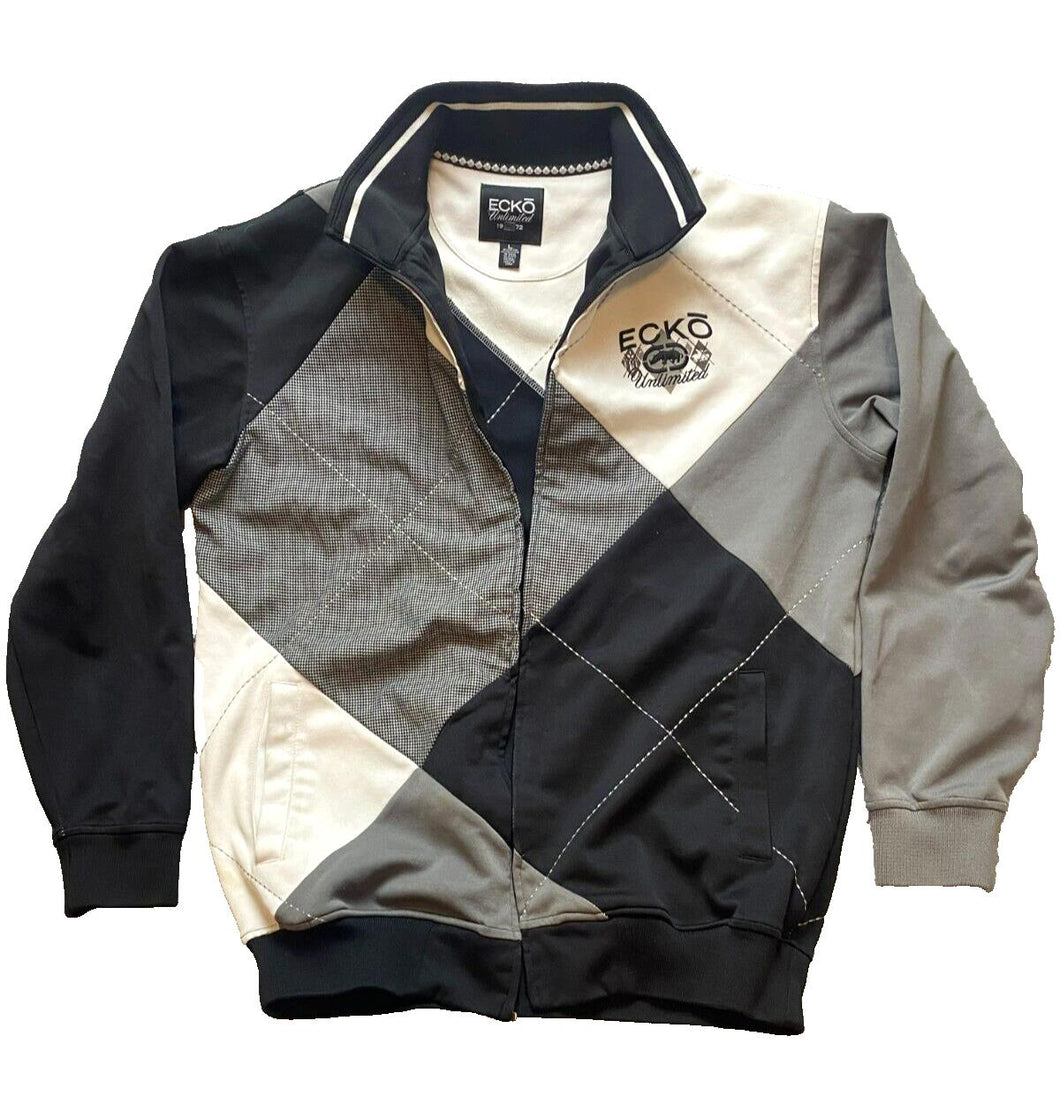 Ecko Unltd Jacket Adult Large Houndstooth Argyle Retro Full Zip Rhino Baggy Mens