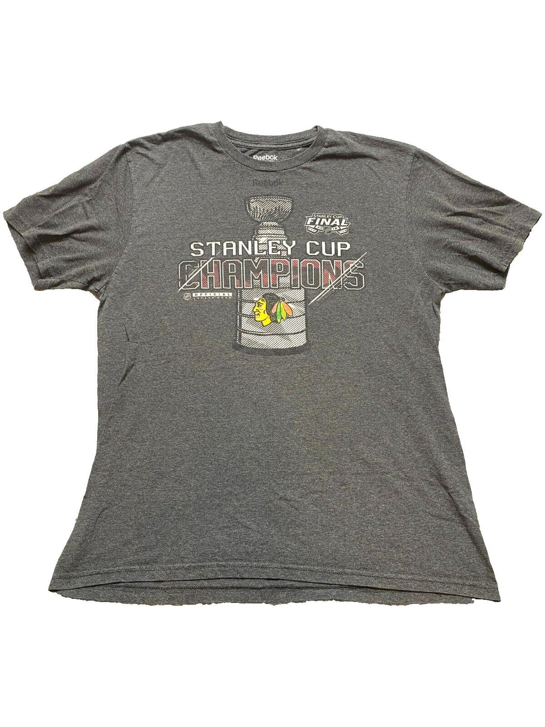 Chicago Blackhawks Shirt Adult Large Charcoal Reebok Stanley Cup Champions Mens