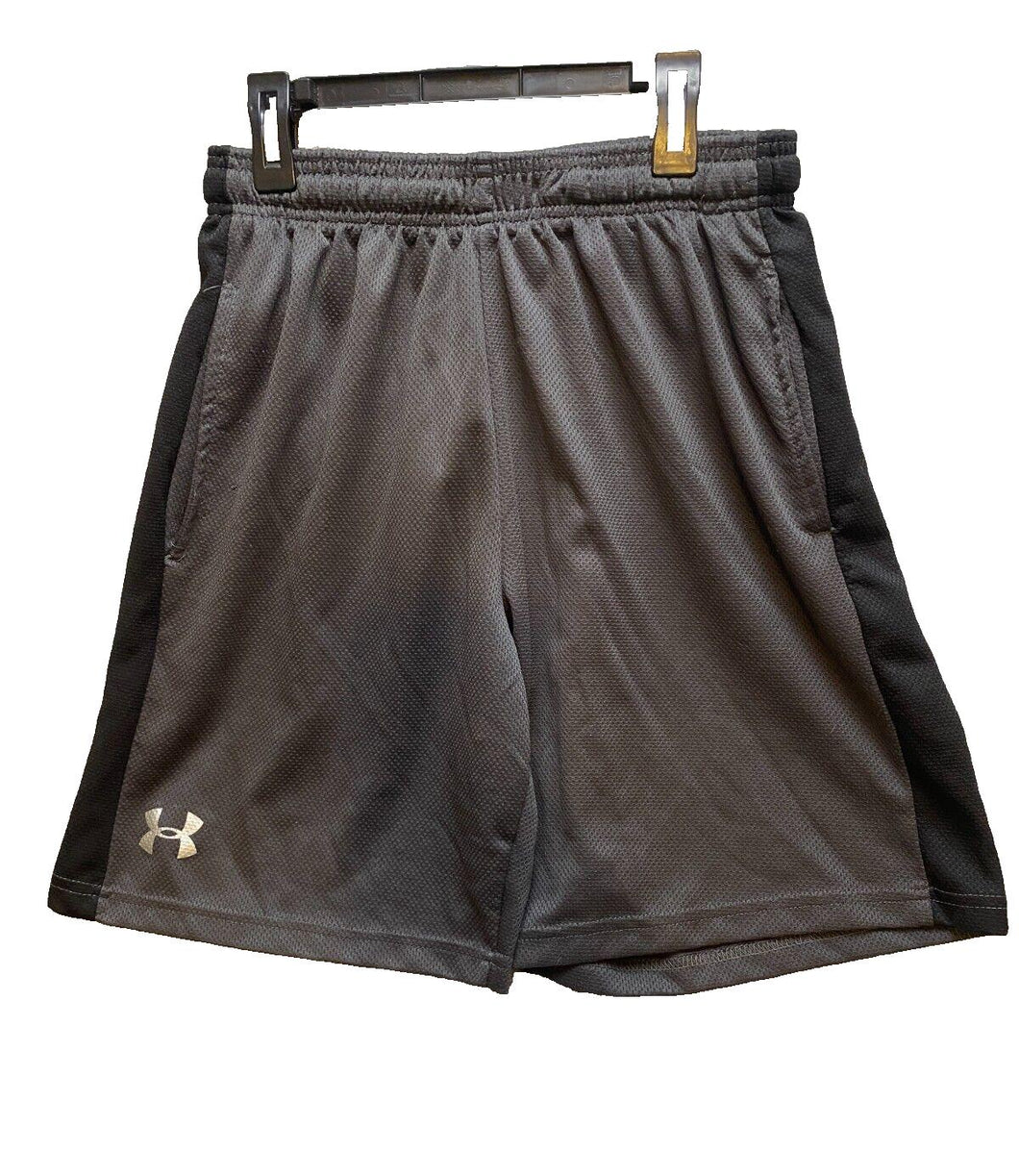 Under Armour Shorts Youth Large Black Graphic Logo Heat Gear Athletic Loose Boy