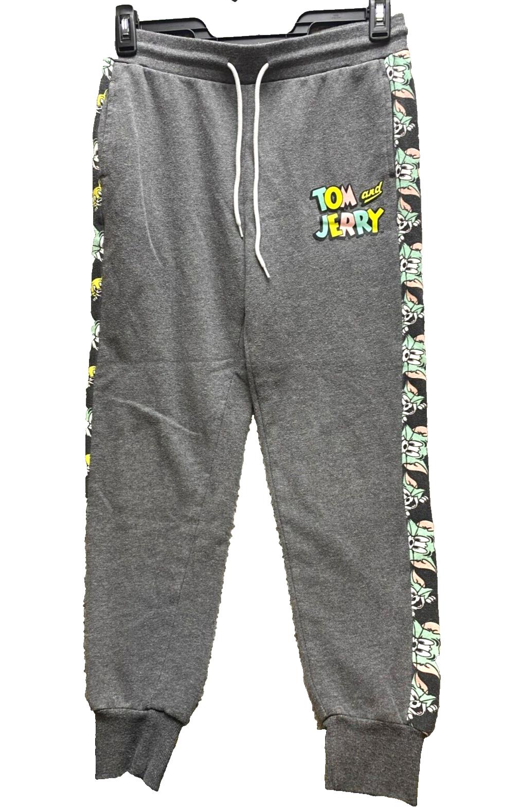 Tom & Jerry Pants Womens Medium (31x27) Gray Jogger Drawstring Sweatpants Fleece