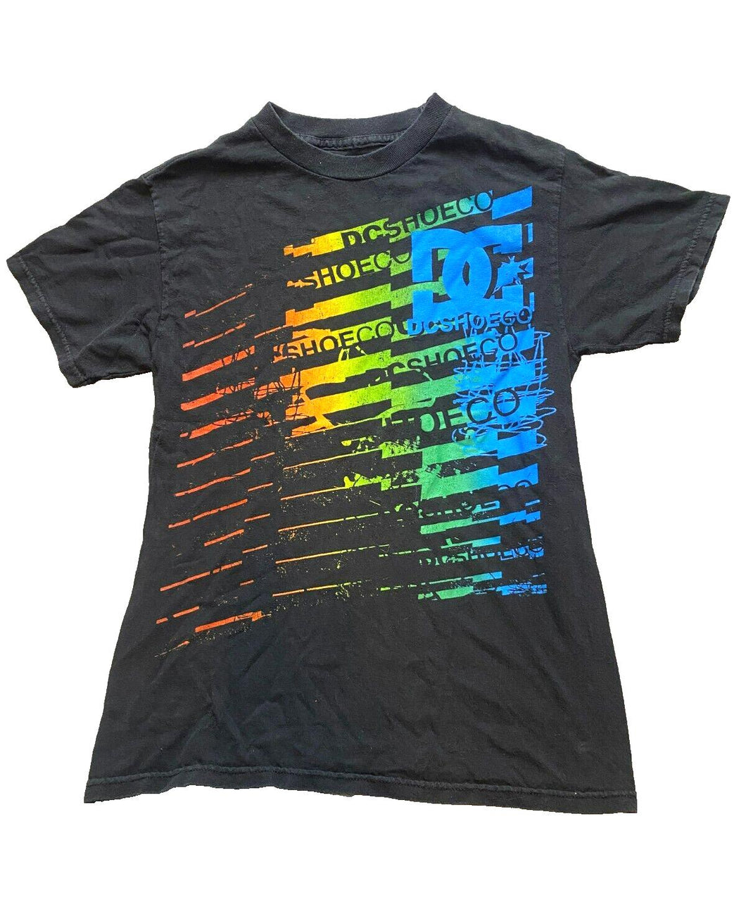 DC Shoes Shirt Womens Small Black Colorful Logo Streetwear Skateboard Grunge