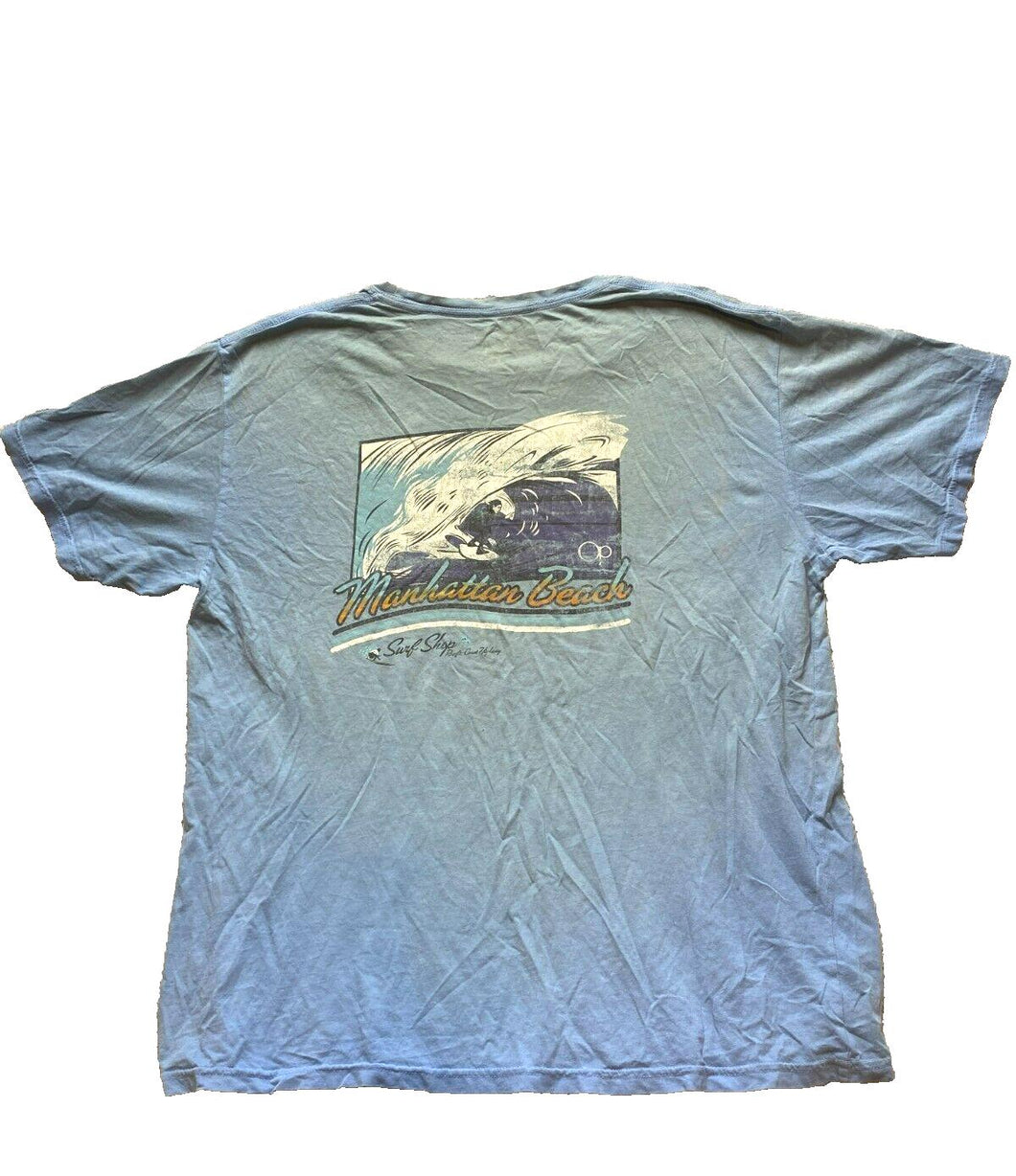 Ocean Pacific Shirt Adult Extra Large Slate Blue Manhattan Beach Surfing OP Mens