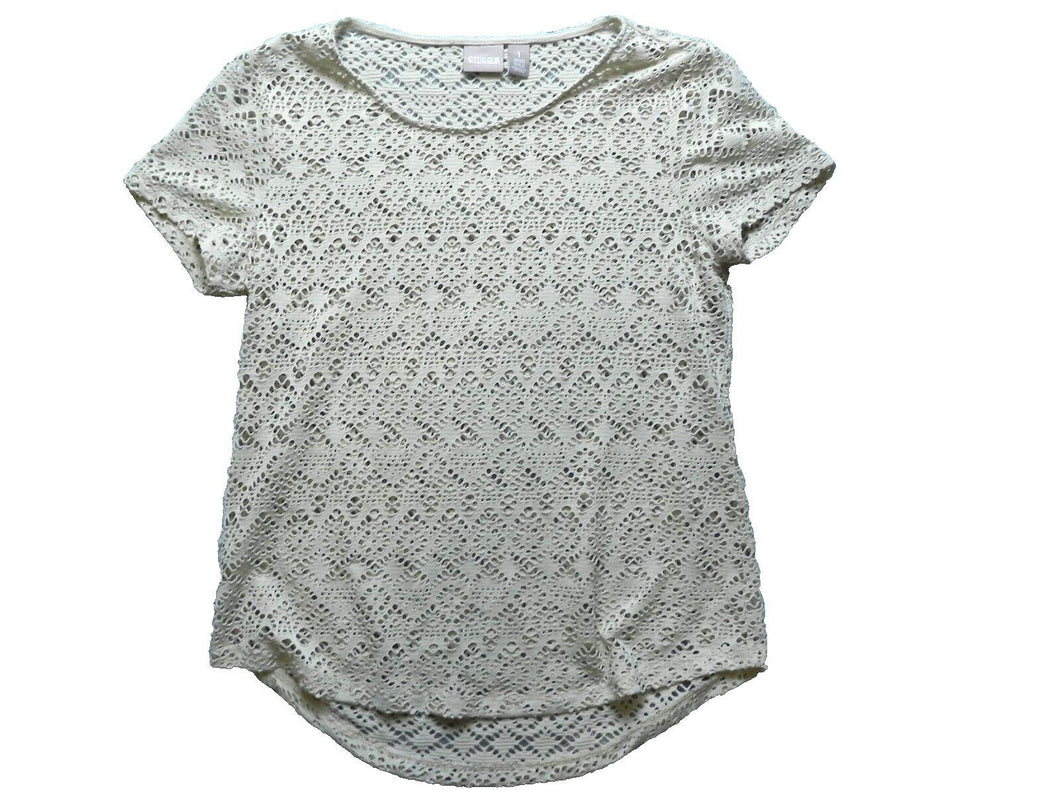 Chico's Shirt Womens 1 Cut Out Eyelet Hi Low Blouse Casual Short Sleeve Ladies