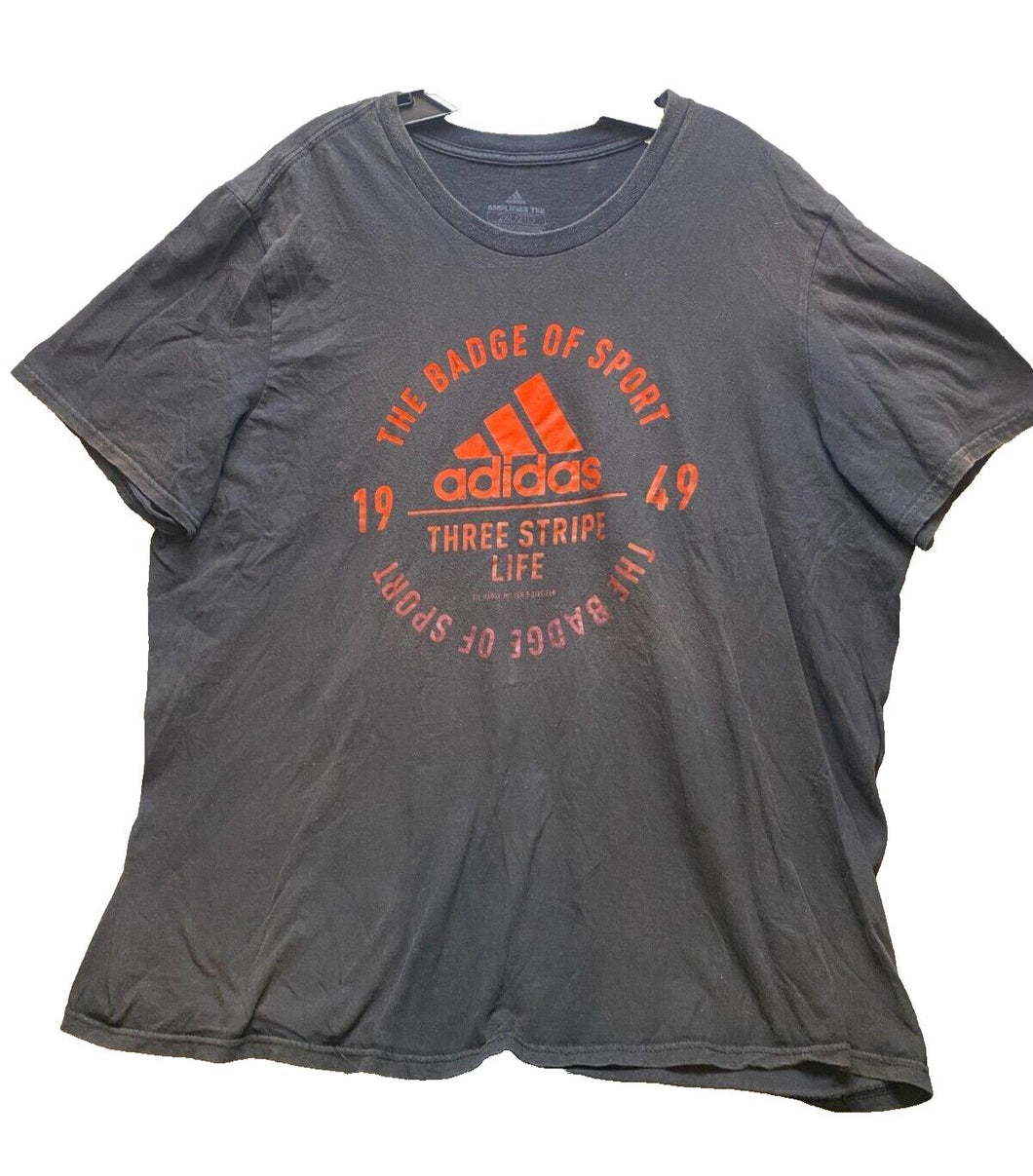 Adidas Shirt Adult 2XL Black Amplifier Red Spell Out Logo Badge Of Sport Mens
