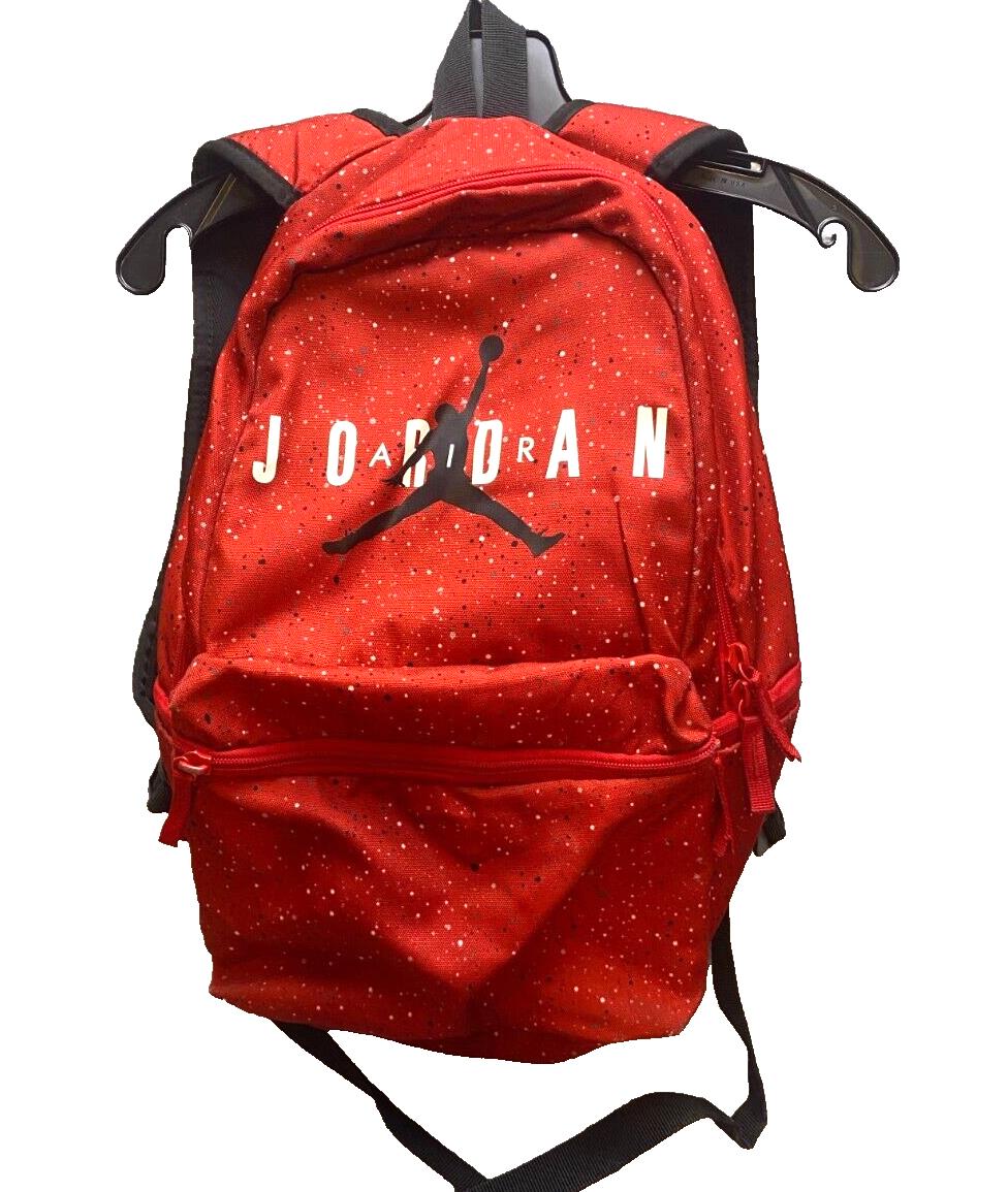 Air Jordan Backpack Red Large Jump Man Paint Splatter 5 Pocket School Gym
