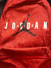 Load image into Gallery viewer, Air Jordan Backpack Red Large Jump Man Paint Splatter 5 Pocket School Gym
