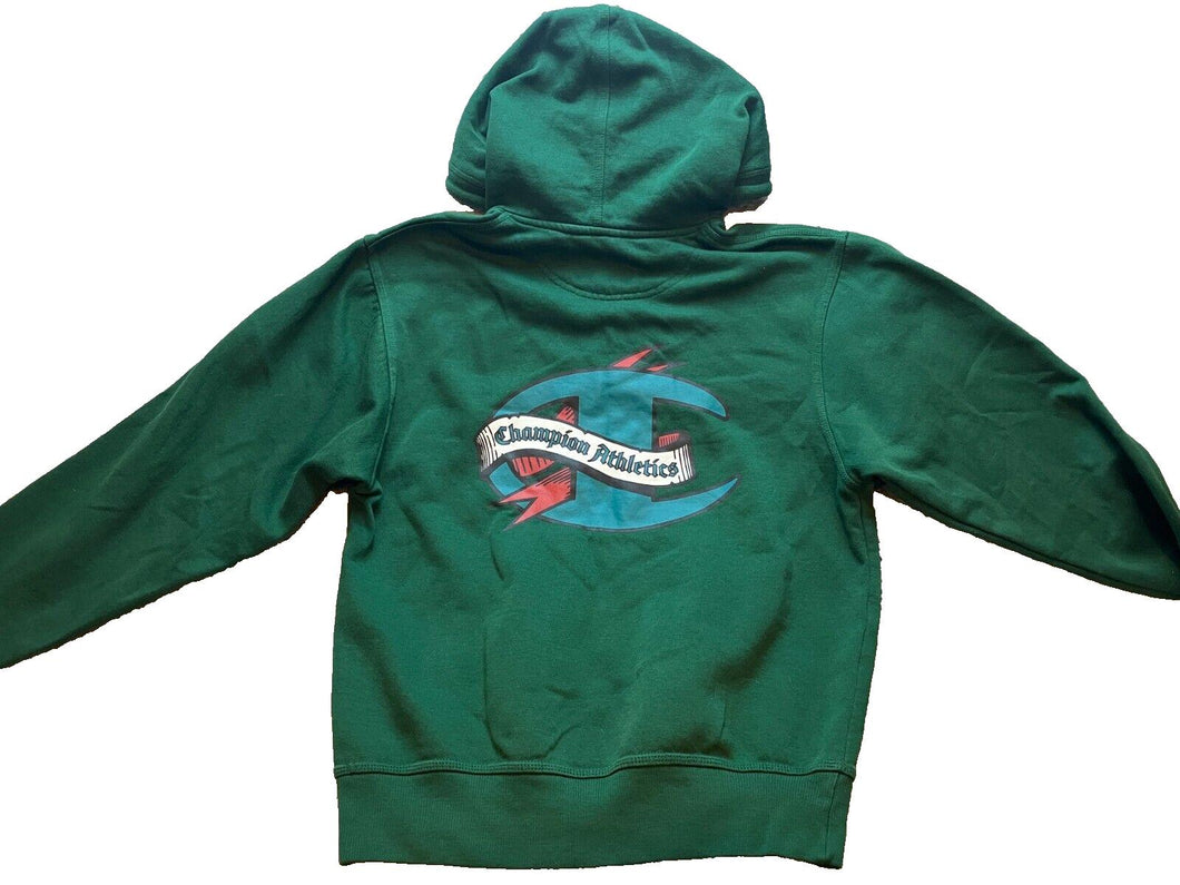Champion Sweatshirt Adult Small Green Hoodie Spell Out Logo Pullover Mens