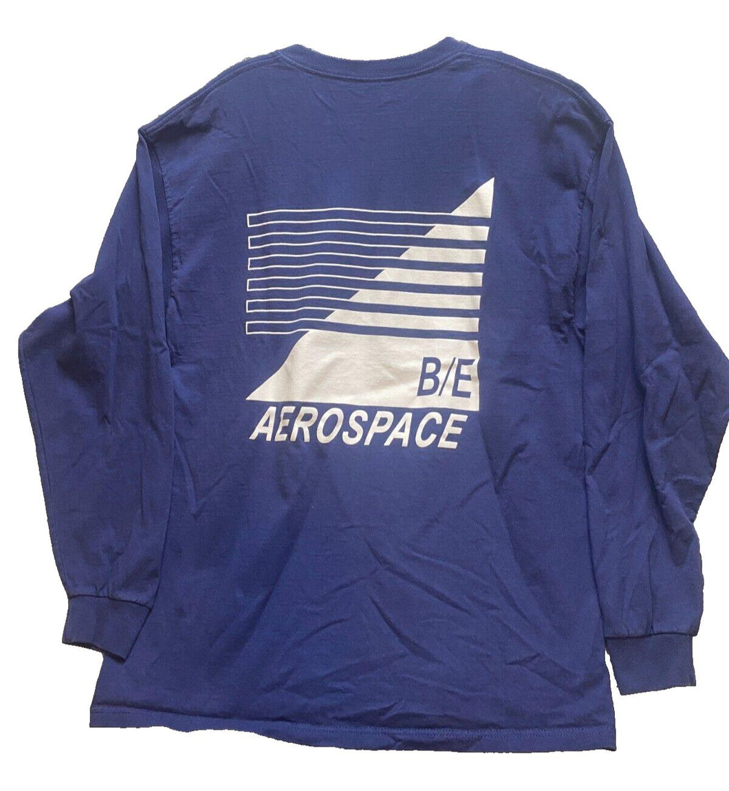 B/E Aerospace Shirt Mens Large Blue Airplane Aircraft Spell Out Long Sleeve