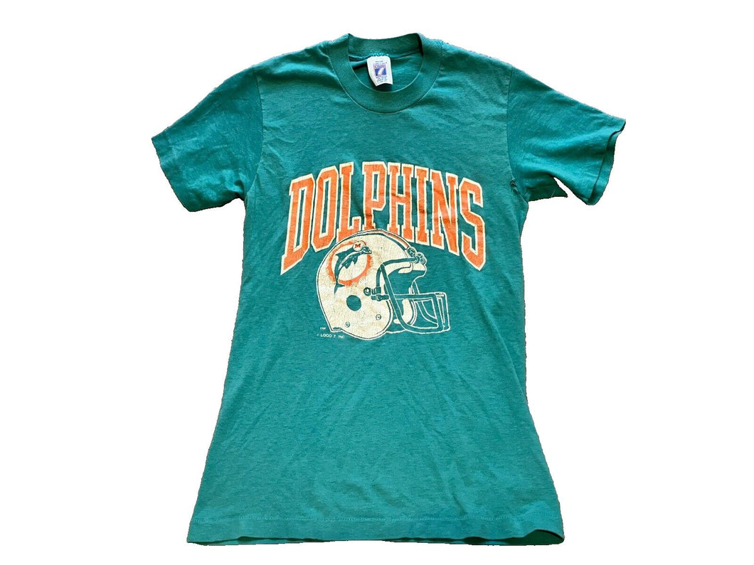 Vtg. Miami Dolphins Shirt Youth Large 80's NFL Football Spell Out Single Stitch