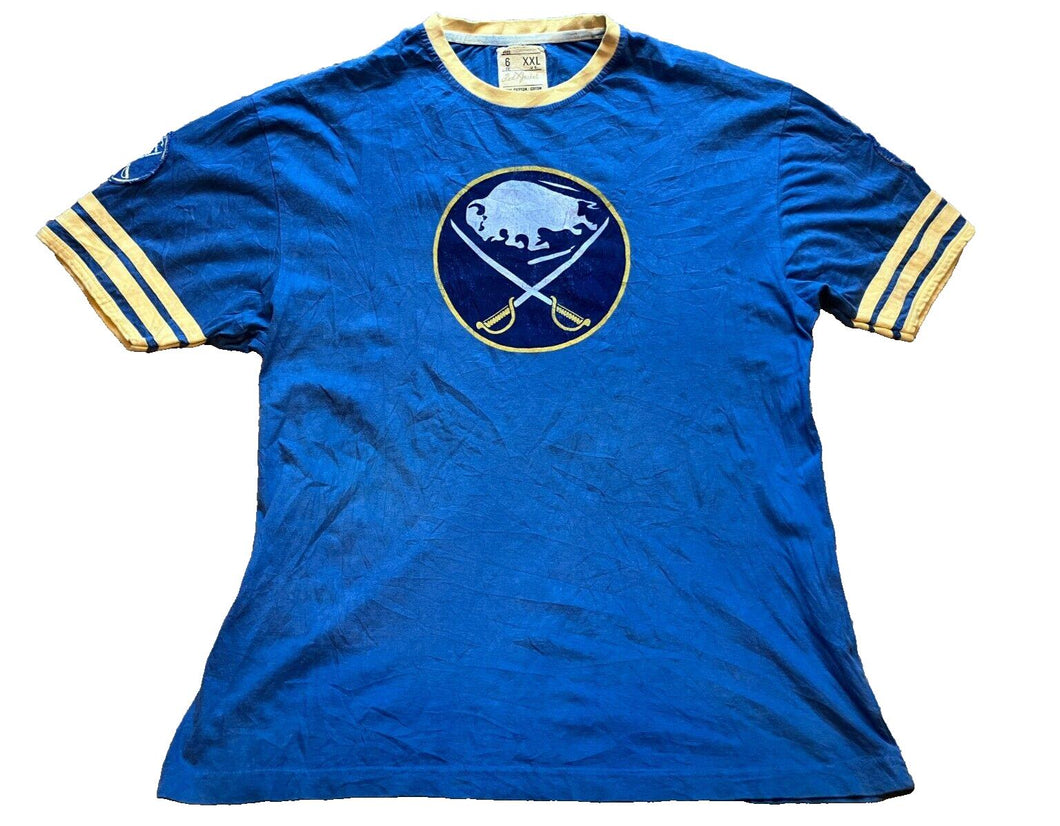 Buffalo Sabres Shirt Mens 2XL NHL Hockey Ringer Embroidered Patch Blue Athletic