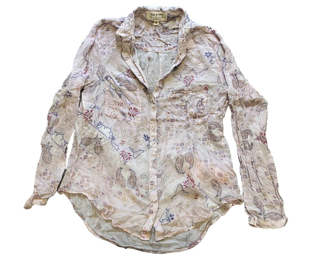 Anthropologie Cloth & Stone Shirt Womens Medium Paisley AOP Pink Button Down