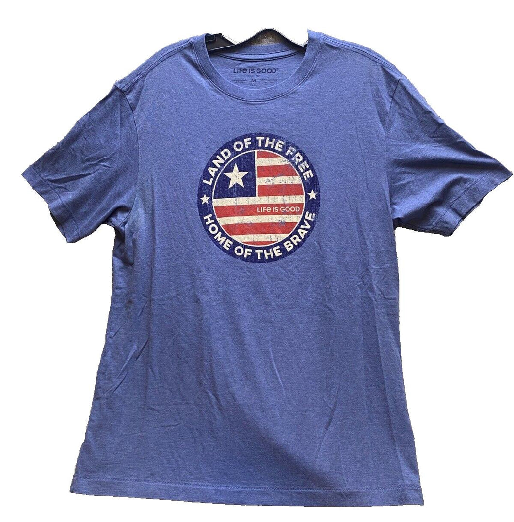 Life is Good Shirt Mens Medium Blue Patriotic Land of the Free Home of the Brave
