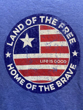 Load image into Gallery viewer, Life is Good Shirt Mens Medium Blue Patriotic Land of the Free Home of the Brave
