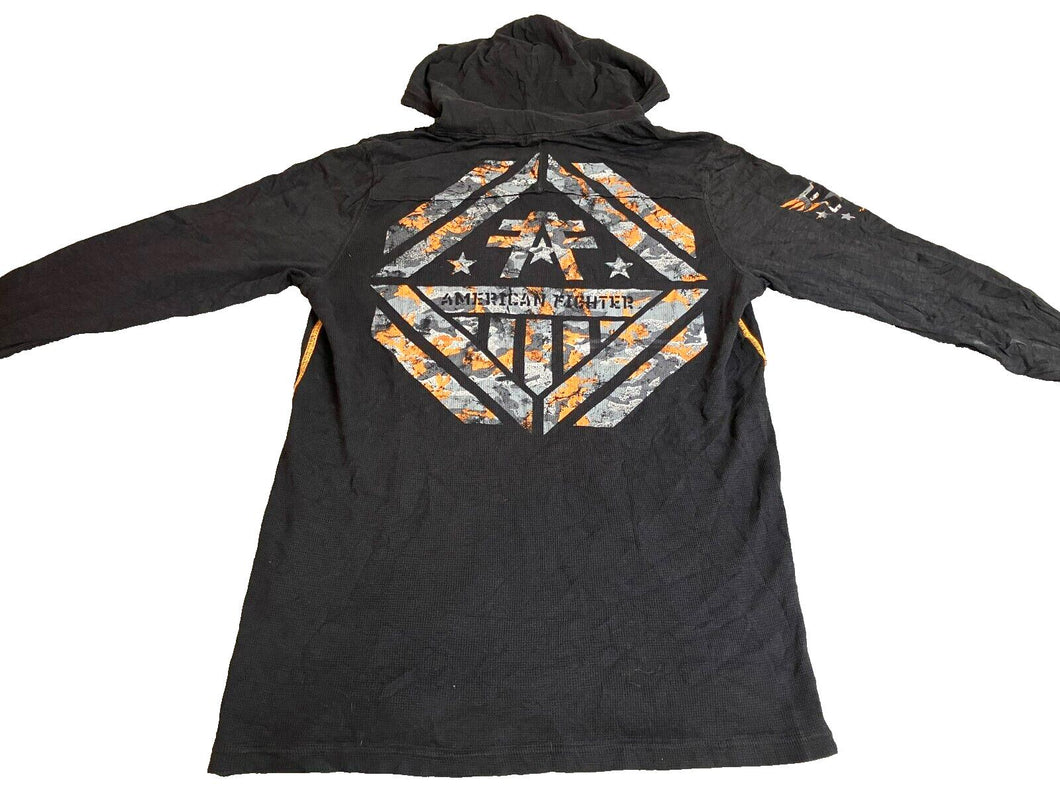 American Fighter Shirt Adult Large Black Hooded Thermal Waffle Knit Training Men