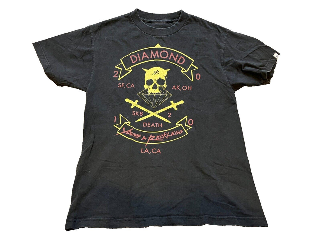 Diamond Supply X Young & Reckless Shirt Mens Medium Skull Grunge Y2K Faded Sword