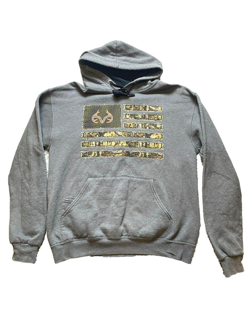 Camouflage Sweatshirt Adult Medium Gray Sofspun Buckhorn Camo Hoodie Flag Mens