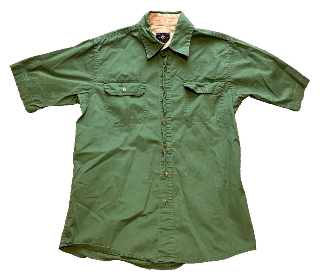 Wrangler Shirt Mens Small Green Khaki Button Down Short Sleeve Outdoors Workwear