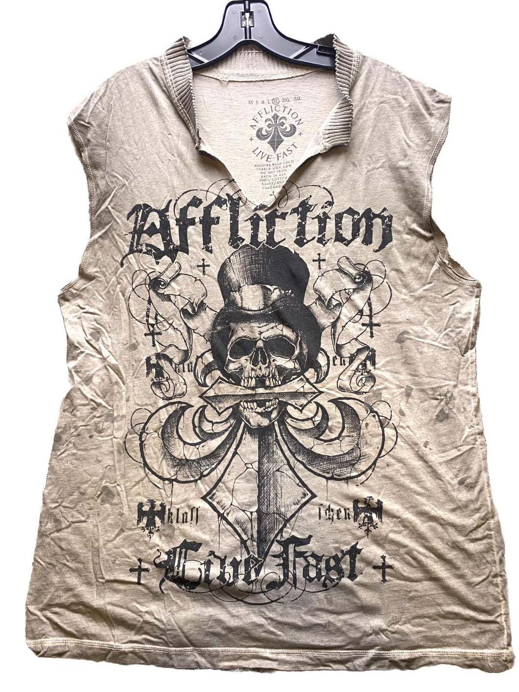 VTG Affliction Shirt Mens Extra Large Gray Y2K Grunge Skull Gothcore Skater