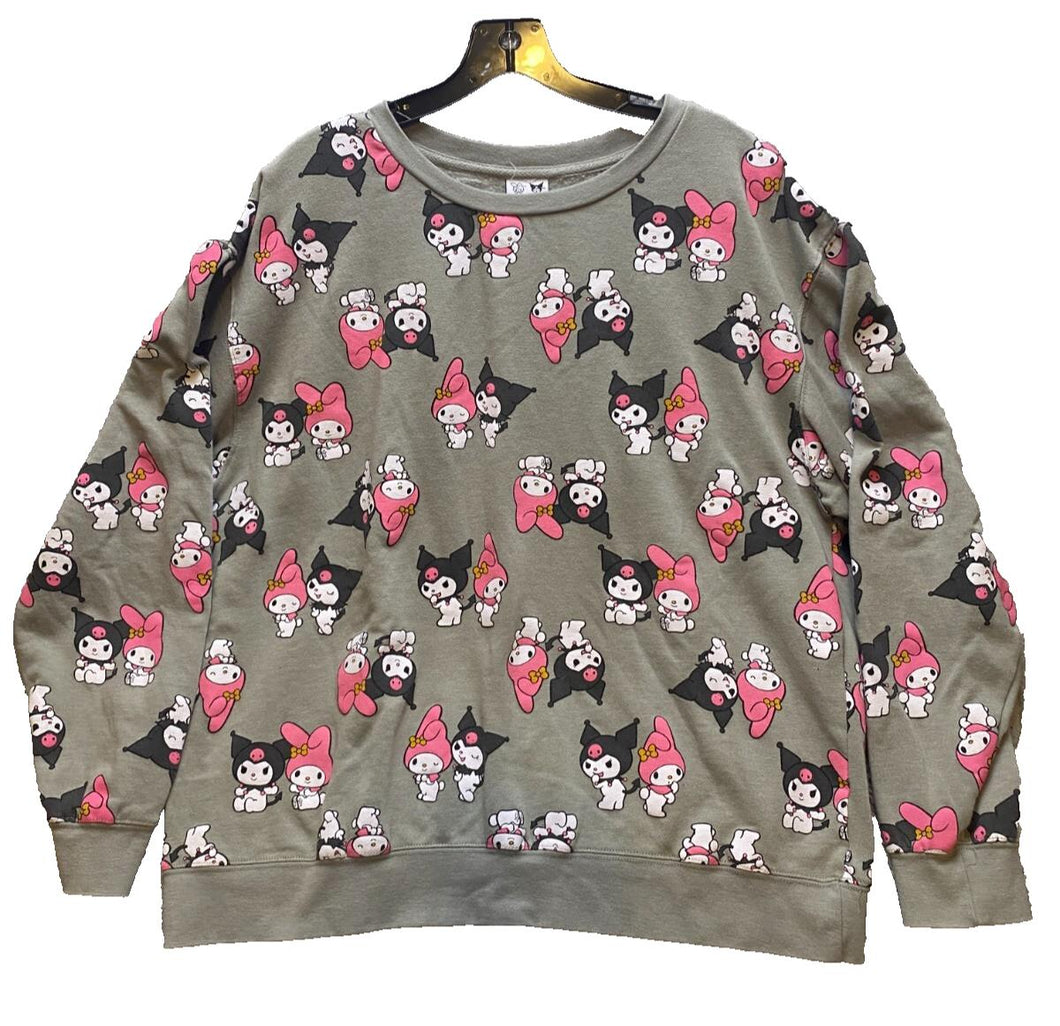 Hello Kitty Sweater Mens Extra Large Gray My Melody Kuromi Fleece Sanrio