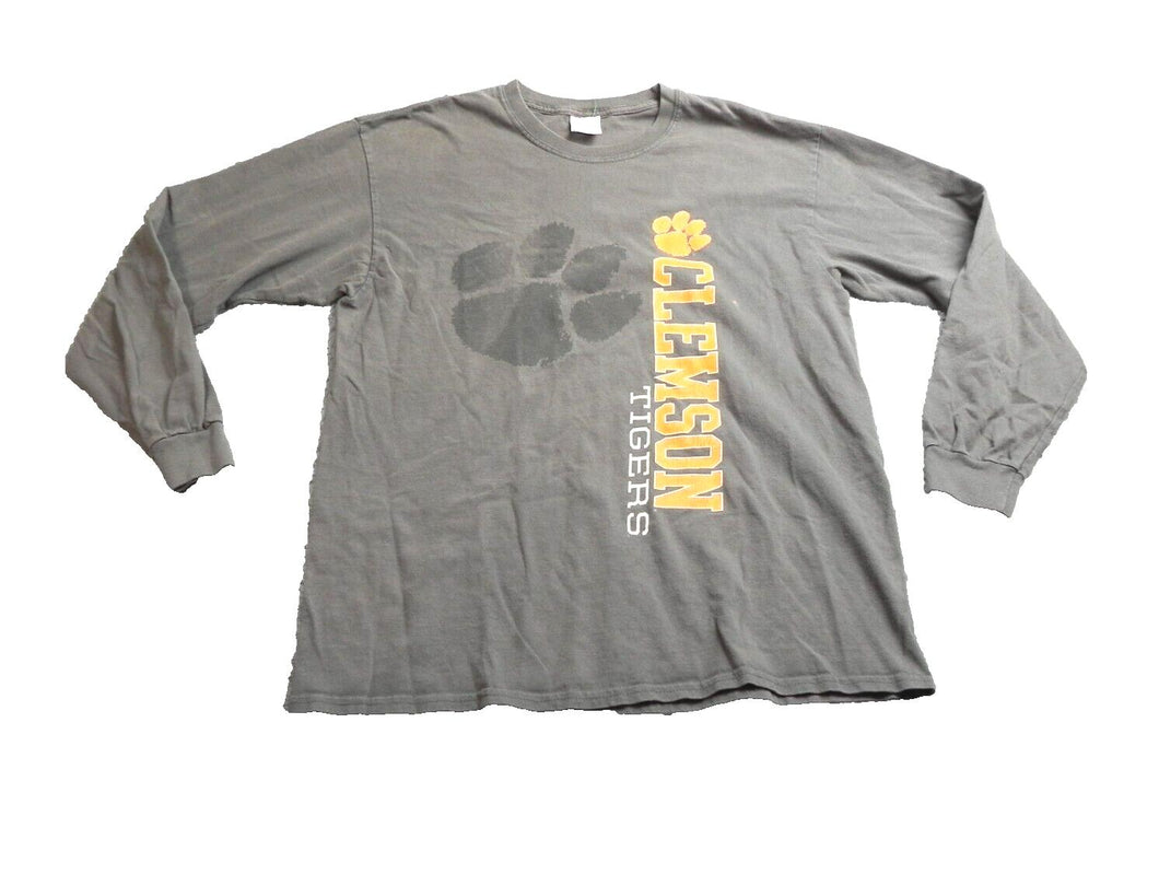 Clemson Tigers Shirt Adult Large Gray Spell Out Logo Paw NCAA Sportswear Mens