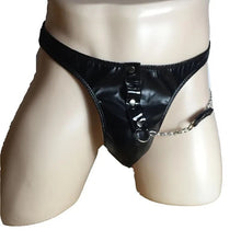 Load image into Gallery viewer, Patent Leather Wet Look PVC Vinyl Cock Pouch Brief with Side Metal Chain Thong
