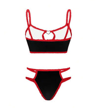Load image into Gallery viewer, Dark Punk Style Skull &amp; Cherry Print Lace Patchwork Heart Decor Women Thin Camisole Bra &amp; Panty 2pcs Set
