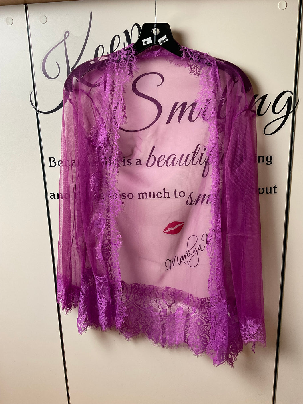 Sheer robe with thong purple