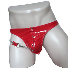 Load image into Gallery viewer, Patent Leather Wet Look PVC Vinyl Cock Pouch Brief with Side Metal Chain Thong
