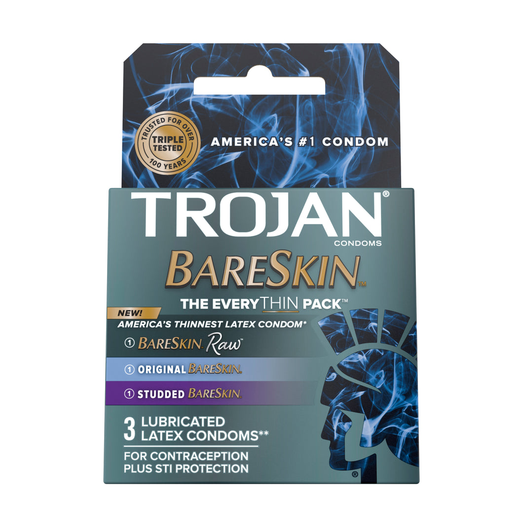 Trojan Brand Latex Condoms Bareskin EveryTHIN 3 Count Package