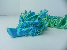 Load image into Gallery viewer, 18&quot; Blue and Green Coral Dragon Fidget 3D Printed Articulated Dragon
