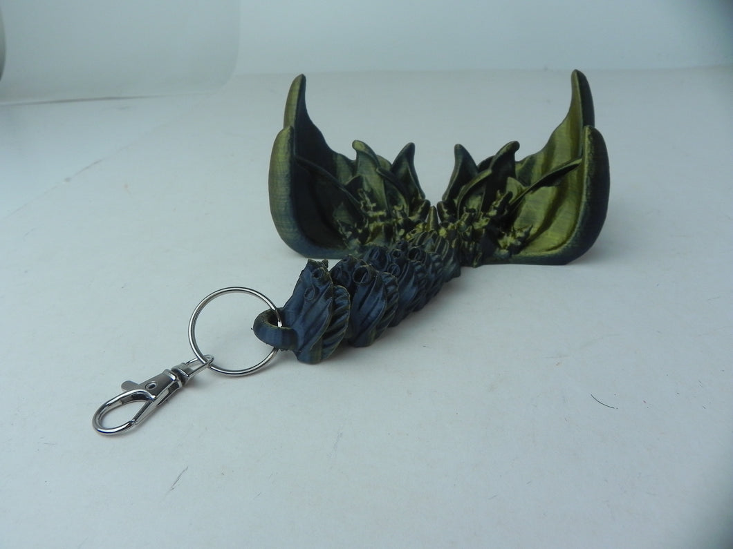 Black and Green Coral Dragon Fidget 3D Printed Articulated Dragon Keychain