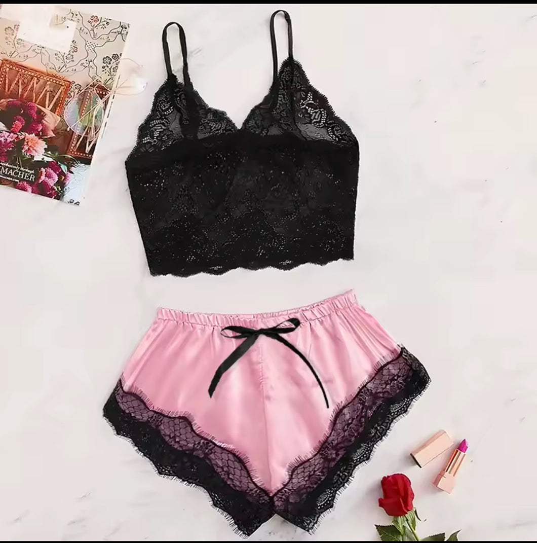 Summer 2 Pcs Women's New Sexy Lace See-Through Pajamas