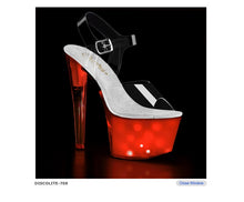 Load image into Gallery viewer, DISCOLITE-708 Clr/White Glow, 7&quot; Heel, 2 3/4&quot; PF Item # (SKU): DISCOLT708/C/WGLOW Size: 5-10 7&quot; (178mm) Heel, 2 3/4&quot; (70mm) Platform USB Chargeable LED Light-Up Ankle Strap Sandal w/ Multi Color Disco Lighting Effects in Various Patterns/Settings
