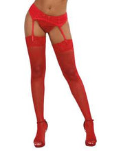 Load image into Gallery viewer, Thigh High Fishnet with Lace Tops Red O/S
