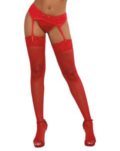 Thigh High Fishnet with Lace Tops Red O/S