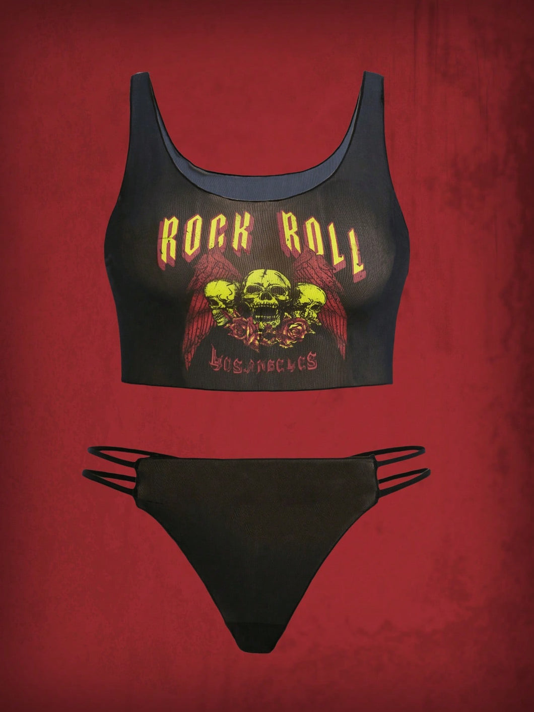 ROMWE Grunge Punk Plus Skull & Letter Graphic Lingerie Set