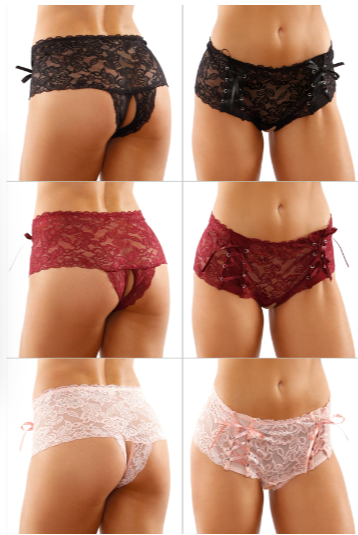 Magnolia Crotchless Boyshort Panty with Lace-up Panels